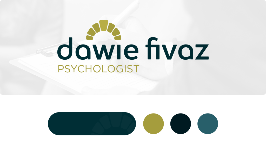 Dawie Fivaz psychologist logo — arch with keystone, with primary colour and three complementary colours.