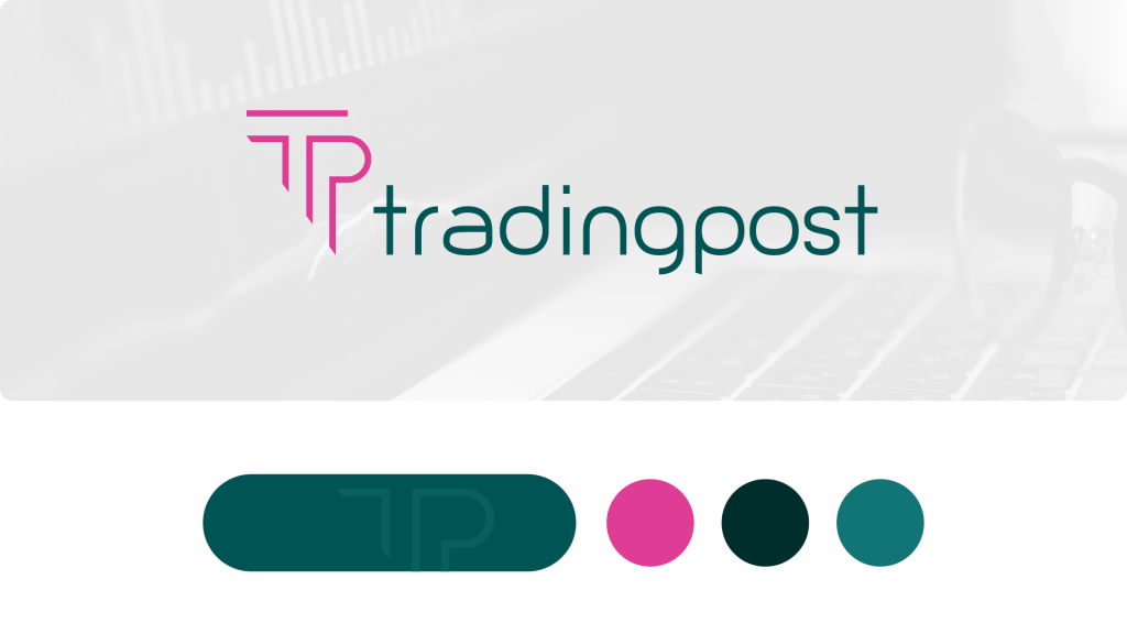 Trading Post logo — TP monogram forming a Greek pillar, with primary colour and three complementary colours.
