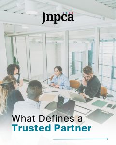 Professional blue and white campaign image highlighting trust in JNPCA accountants.
