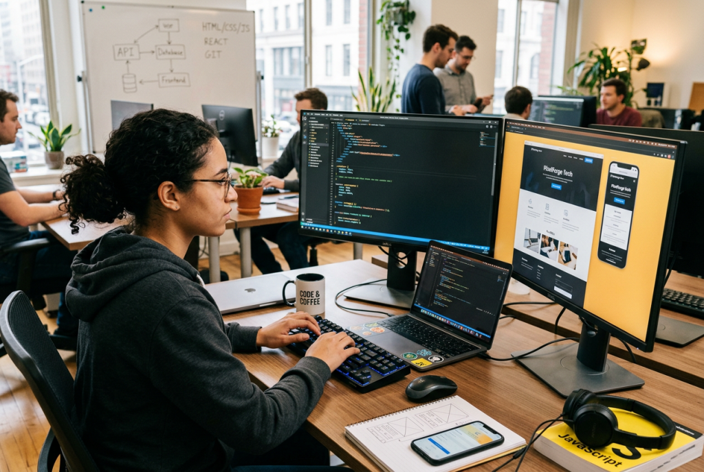 Showing the process of web development